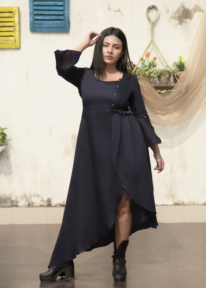 Midnight Hue Sleek Petal Kurti Dress - ravintage