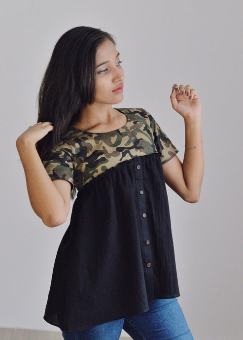 Military Print Gathered - ravintage