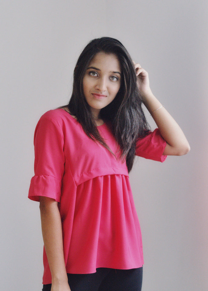 Vibrant Pink Front Ruffle Top - ravintage