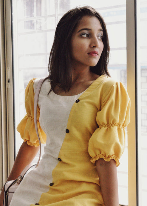 Yellow Dress with Statement Balloon Sleeves - ravintage