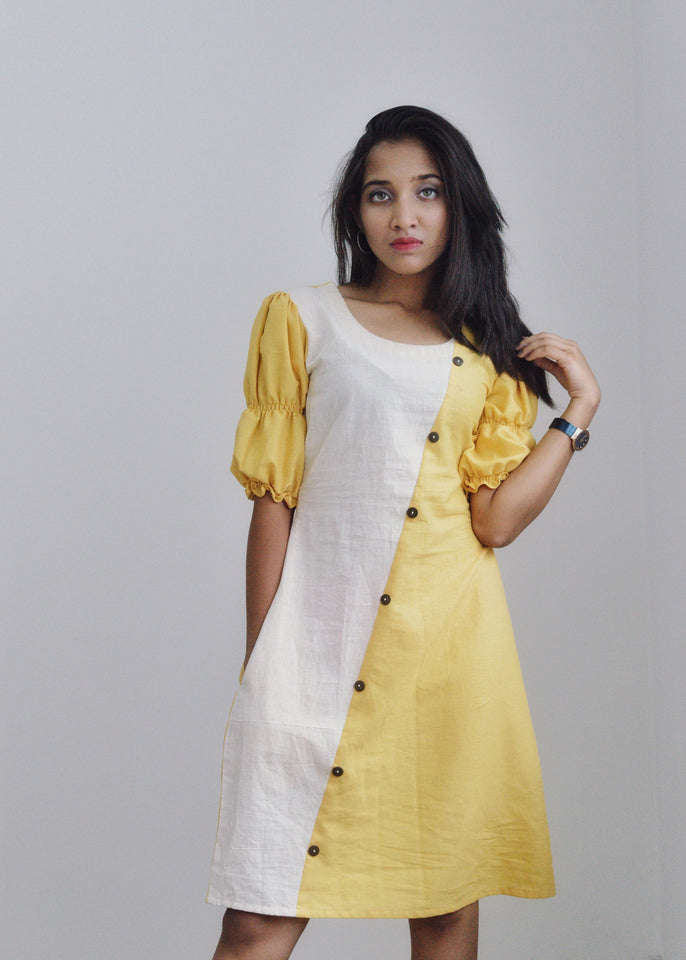 Yellow Dress with Statement Balloon Sleeves - ravintage