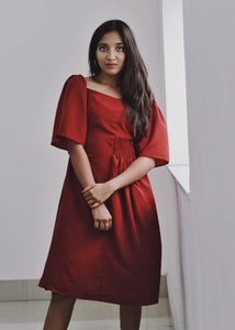 Red Side Ruched  One/Two Shoulder Dress - ravintage